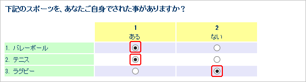 マトリクス（単一回答）の例